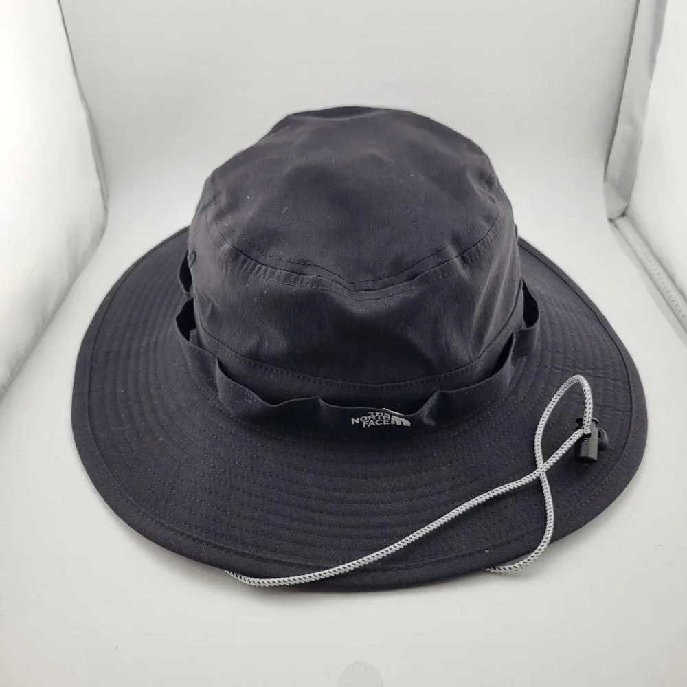 North Face Hat Cap Strap Back S-M Mens Black Outdoor Boonie Wide Brim Hiking
